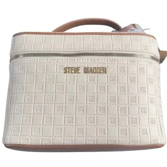 NWT Oatmeal & Tan Steve Madden Embossed Cosmetic Bag with Pouch - Picture 7 of 10